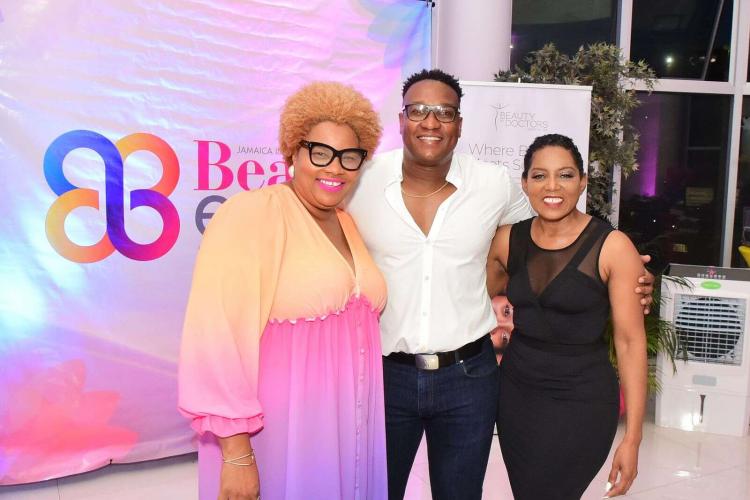 Suzette Brown (left), Coordinator of the International Beauty Expo shares a photo opwith Beauty by Doctors Medical Spa colleagues Dr. Charmaine Thomas (right) and Dr. GermaineSpencer, at the media launch of the Jamaica International Beauty Expo (JIBE) last Tuesday at Icon Feareview Mall, Montego Bay.